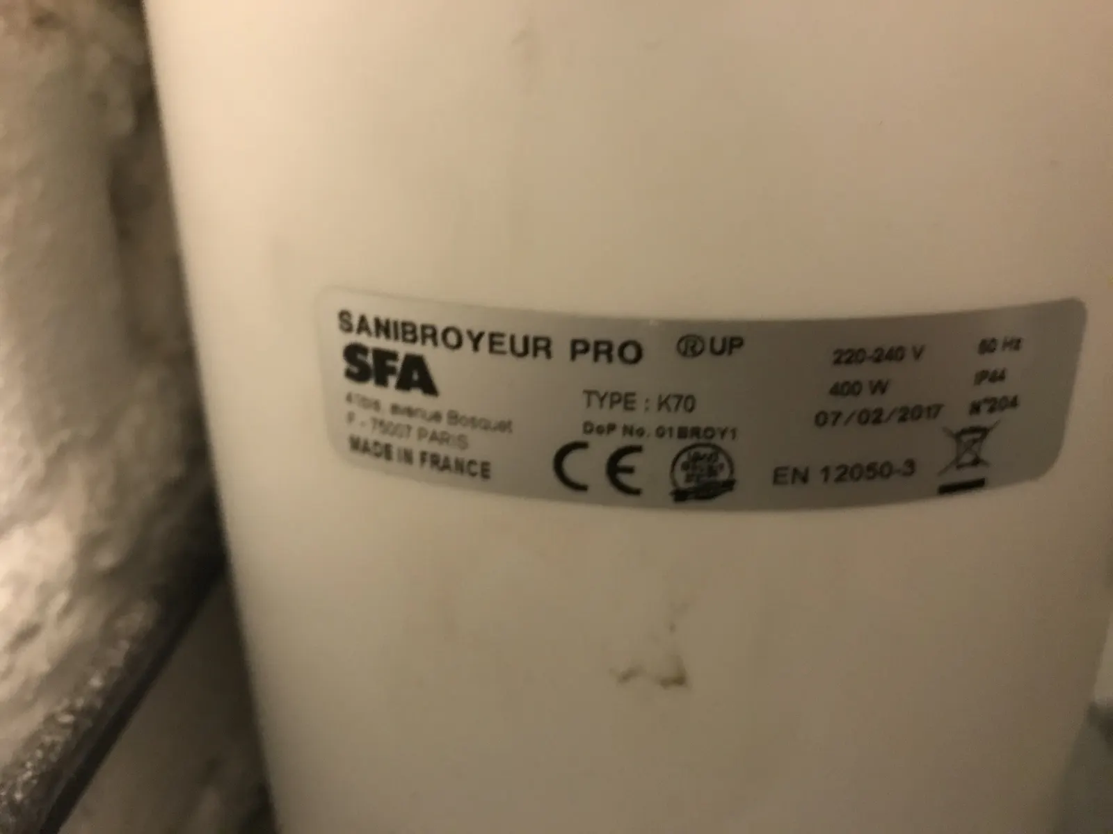 Contrôle d'un sanibroyeur SFA lors d'une intervention